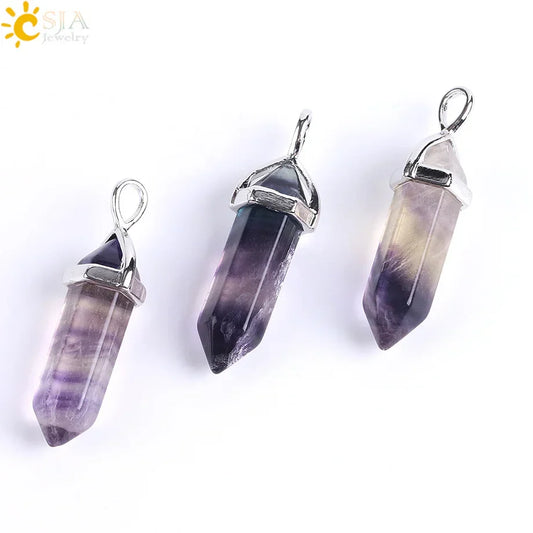 CSJA Fluorite Crystal Necklace – Hexagonal Natural Gemstone Pendant for Women & Reiki Healing